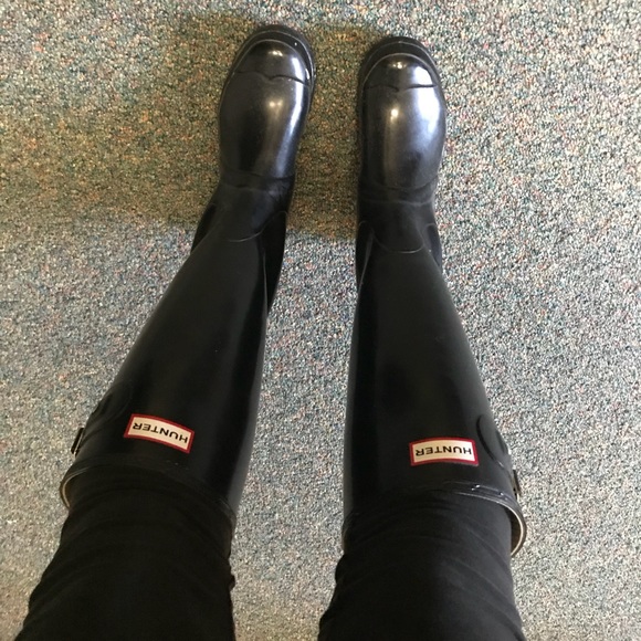 Hunter Boots Tall Glossy Black Size 5/6 - Picture 6 of 8